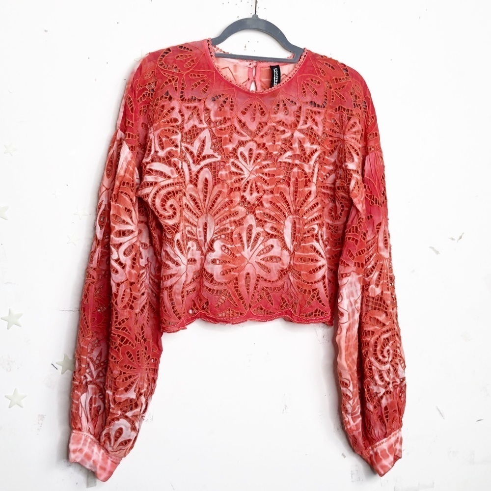 CONTINUUM Orange open eyelet balloon sleeve blouse - Picture 15 of 16